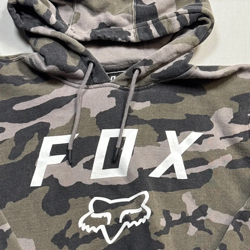 Fox Racing Mens Camo Pullover Hoodie Green Brown Camouflage Logo Sweatshirt L - Picture 3 of 8